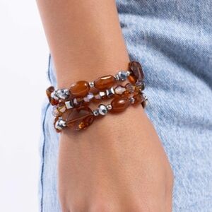 Chic Amber and Silver Beaded Bracelet